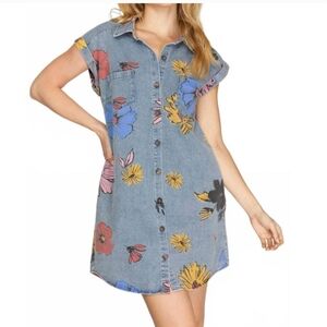 NWT-- She + Sky Denim Dress with Floral Accents